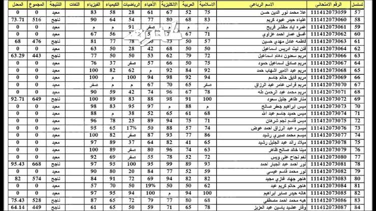 نتيجة السادس الاعدادي الدور الثالث