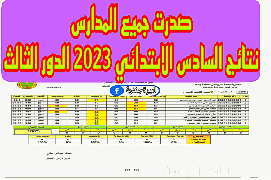 نتائج السادس الابتدائي 2023 الدور الثالث