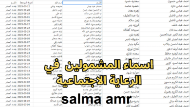 أسماء الرعاية الإجتماعية الوجبة الأخيرة ديسمبر 2023