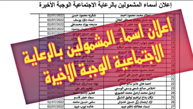 أسماء المشمولين في الرعاية الاجتماعية