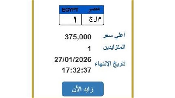 لوحة سيارة مميزة معروضة للبيع بسعر يصل إلى 375 ألف جنيه