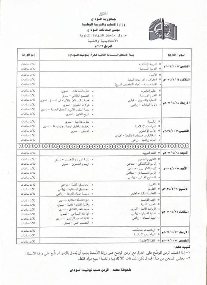 نشرة خاصة: تم الكشف عن مواعيد امتحانات الشهادة الثانوية السودانية لعام 2026 وترتيبات الاستعداد النهائية