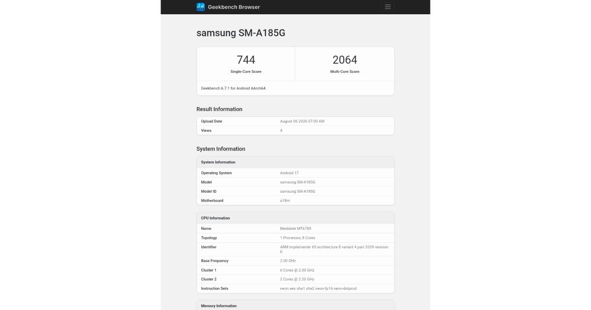 تسريبات تكشف عن مواصفات هاتف سامسونج جالاكسي A18 وشريحة Helio G99 ونظام أندرويد 17