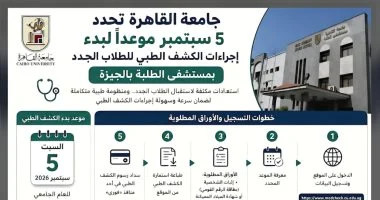 جامعة القاهرة تبدأ إجراءات الكشف الطبي لطلابها الجدد في 5 سبتمبر لضمان القبول الصحي