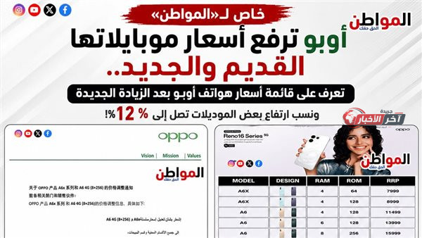 ماركة أوبو ترفع أسعار ثلاثة هواتف والموديل A6 يقترب من 17 ألف جنيه